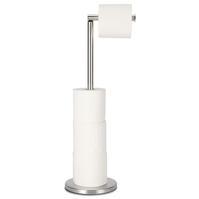 Toilet Paper Holder Stand, Bathroom Toilet Paper Stainless Steel Pedestal Tissue Roll Holder, Free Standing Toilet Paper Holder（Silver）