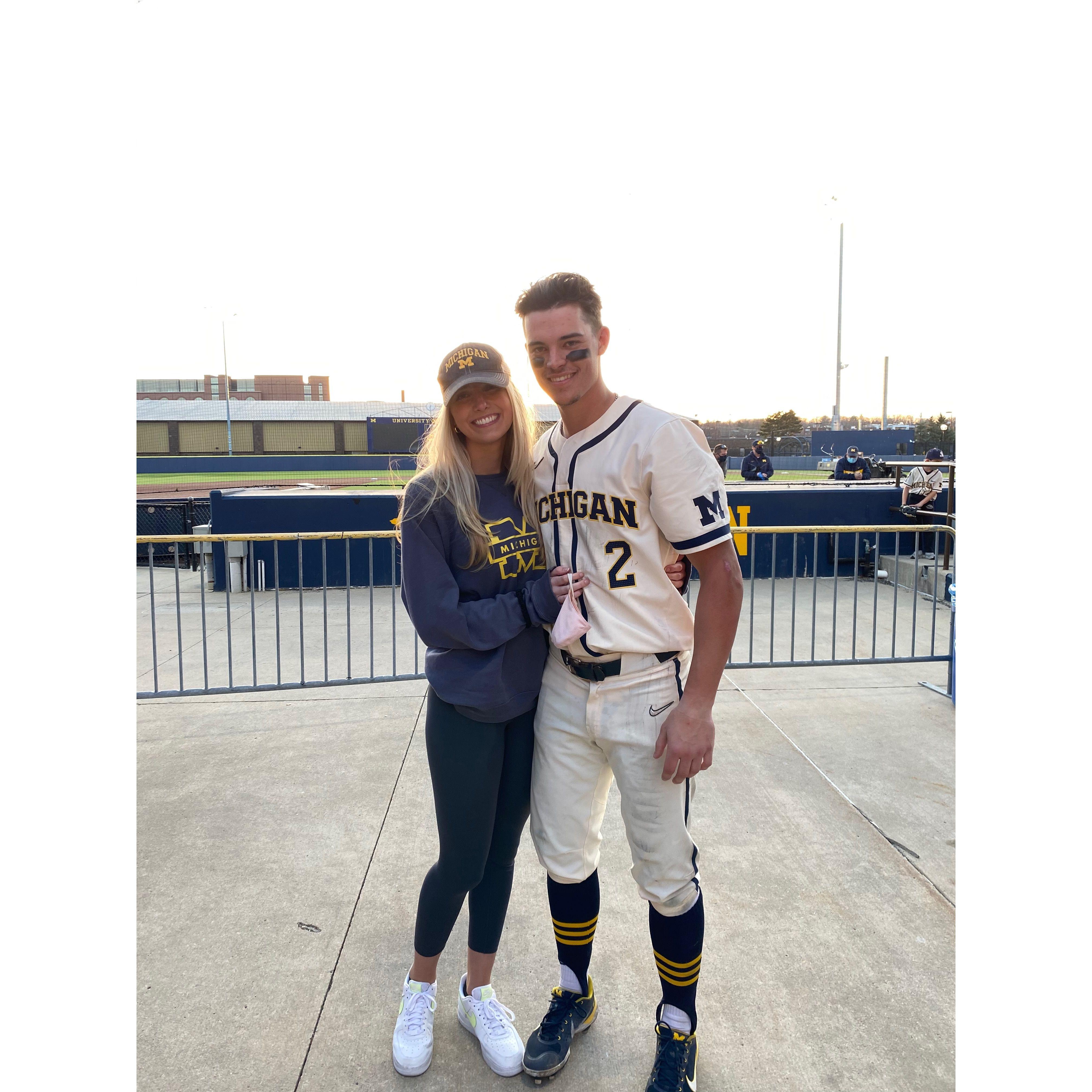 3/21/2021: Watching B play baseball. Go Blue.