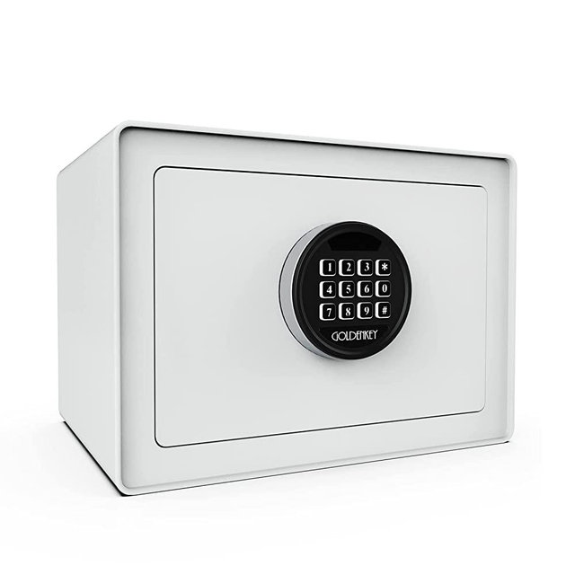 GOLDENKEY Digital Security Safe and Lock Box,Small Safe box for Money, Keypad Lock,Perfect for Home Office Hotel Business Jewelry Gun Use Storage,0.5 Cubic Feet,White