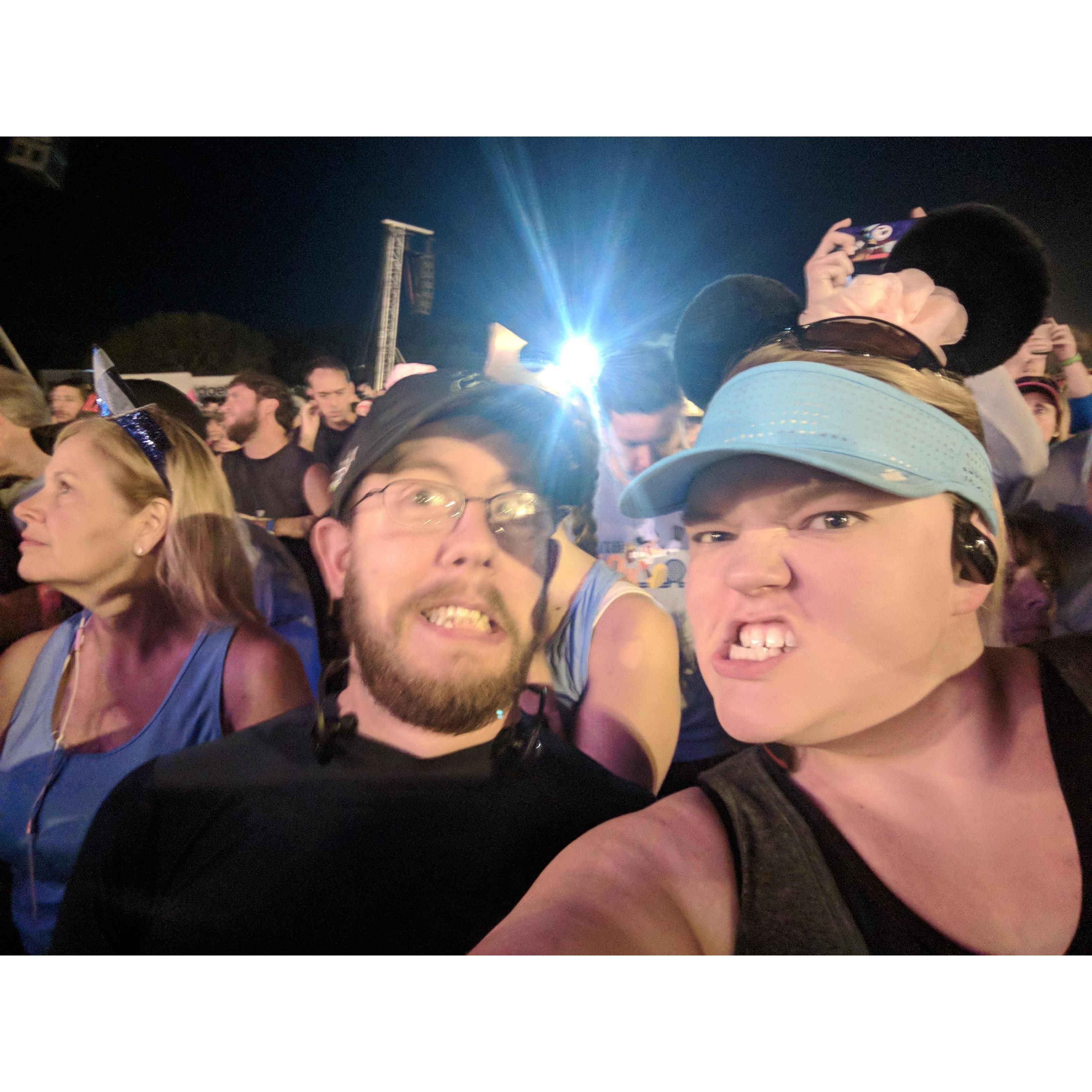 Getting ready to RUN!  This is just before we started our 10K for the DIsney Wine & Dine Half-marathon weekend in November 2017. The next day we completed the Half! 19.6 miles in two days!