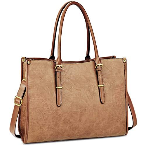 Laptop Bag for Women 15.6 Inch Waterproof Lightweight Leather Laptop Tote Bag Womens Professional Business Office Work Bag Briefcase Large Computer Bag Shoulder Handbag Brown