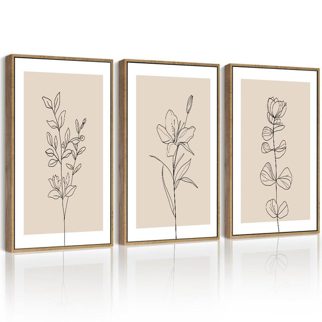 Drsoum Flower Bouquet Framed Retro Wildflower Botanical Pictures Prints Minimalist Modern Nature Plant Floral Rustic Artwork Bedroom Hallway Ready to Hang 11x14in Natural Framed