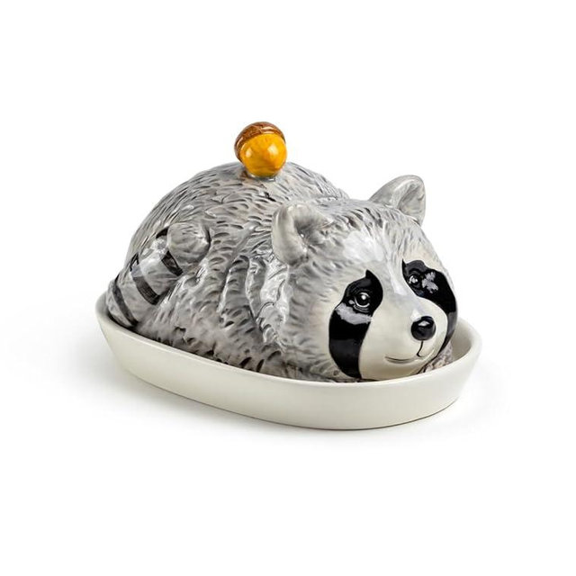 Gracie China Shop Raccoon with Acorn Butter Dish