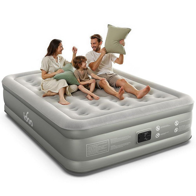 iDOO Air Mattress Queen with Built in Pump, 18 Raised Comfort Inflatable Blow up Mattress, Upgraded Four Chamber Portable Air Bed for Guests and Home, Colchon Inflable, 650 lbs Max