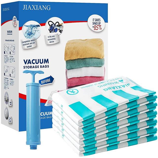 JIAXIANG Space Saver Bags with Hand Pump,Vacuum Storage Compression Bag for Clothes, Bedding, Towel, Blankets, Pillows, Comforters and Travel(6pack, jumbo)