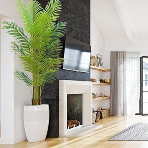Amazon 6FT Artificial Palm Tree Indoor with White Pot, Realistic Leaves, 15 Trunks Adjustable Branches, Tall Faux Fake Palm Plant, Ideal for Living Room Bedroom Office Home Interior Aesthetic Decor