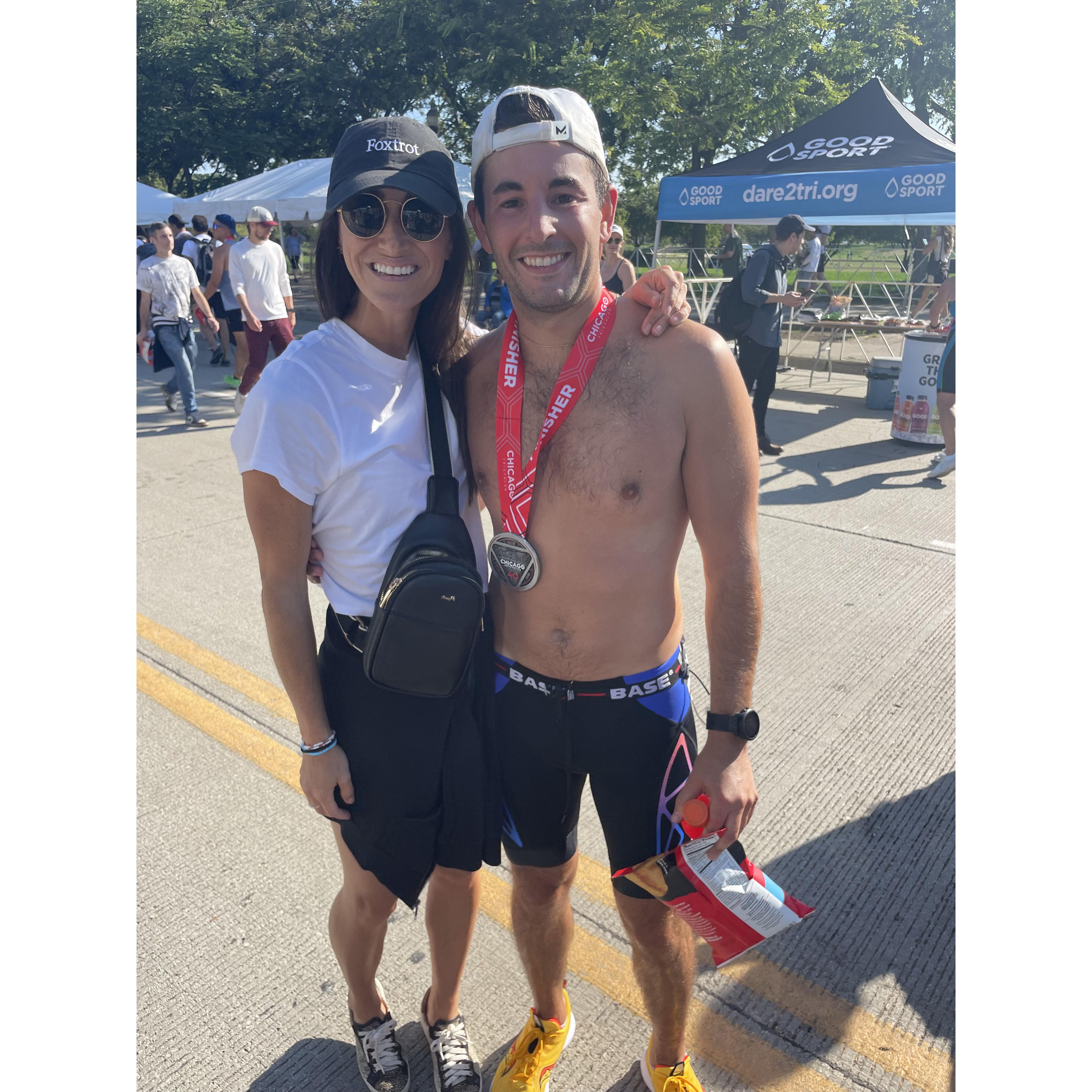 Celebrating after the Chicago Triathlon 2023