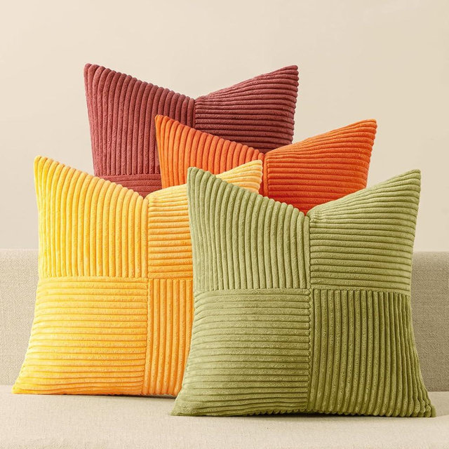 MIULEE Yellow Orange Rust Throw Pillow Covers 18x18 Inch 4 Packs Boho Farmhouse Decorative Color-Clash Pillow Cases Soft Cushion Cases for Couch Sofa Bed Corduroy Striped Fall Home Decor