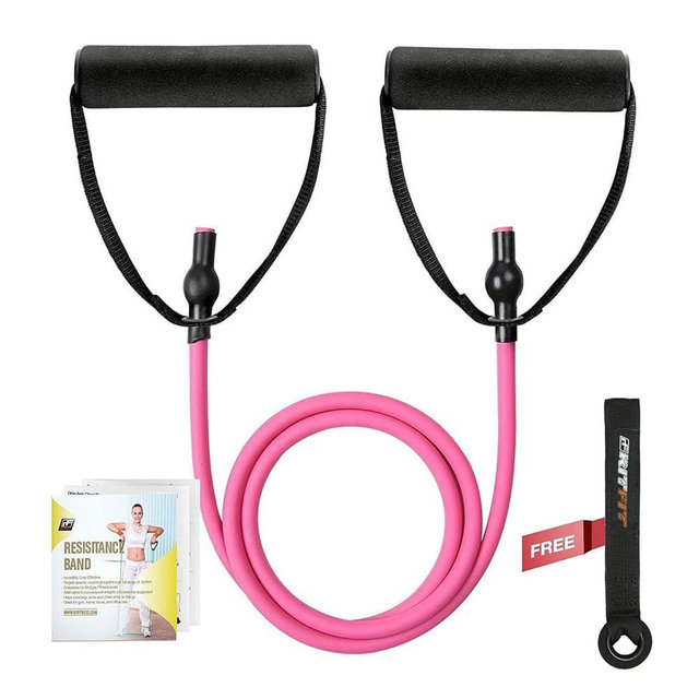 RitFit Single Resistance Exercise Band with Comfortable Handles - Ideal for Physical Therapy, Strength Training, Muscle Toning - Foam Padding Door Anchor and Starter Guide Included