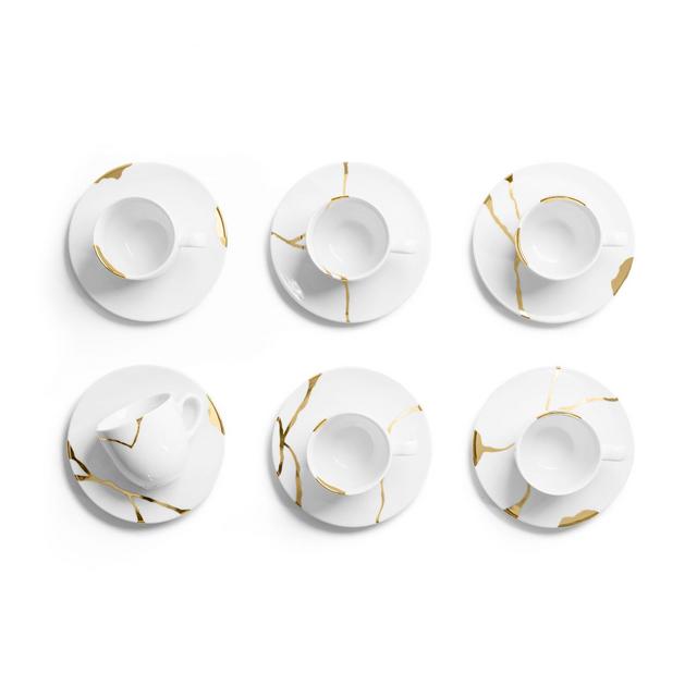 Kintsugi Collection Fine Bone China Porcelain Tea Cups (inc. Saucers) – Set Of 6