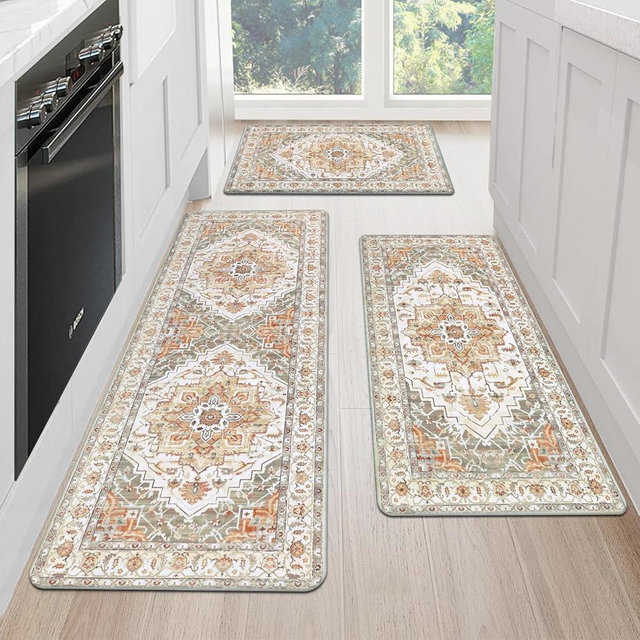 MJIAHOMDEC Cushioned Kitchen Rug Sets 3 Piece Anti Fatigue Kitchen Mats for Floor Non Slip Waterproof Kitchen Rugs and Mats Comfort Standing Mat Runner for Home Office,Sink,Laundry
