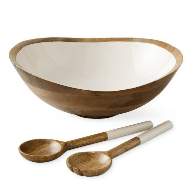 Wood and Lacquer Salad Bowl & Servers