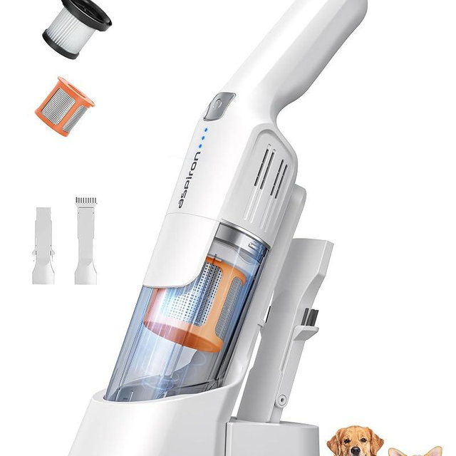 Aspiron Cordless Handheld Vacuum, 24KPA Powerful Car Vacuum, 2-Speed, 2 Charging Methods, Wireless Charger, Ergonomic Handle, Portable Rechargeable Vacuum Cleaner for Car, Home, Cream White