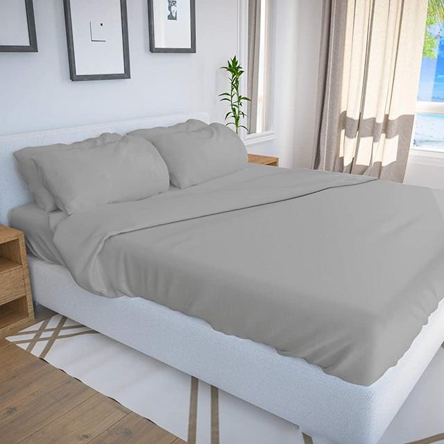 Bamboo Bay 6-Piece Bamboo Sheet Set - Cooling Sheets for Night Sweats (10 Colors) - Soft & Breathable 100% Viscose from Bamboo - Extra Deep Pocket, No-Slip Fitted Sheet (Queen Size, Light Grey)