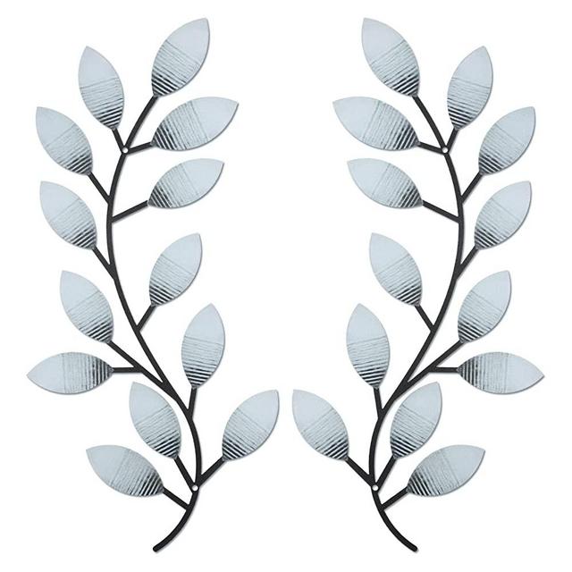2 Pieces Metal Tree Leaf Wall Decor Vine Olive Branch Leaf Wall Art Wrought Iron Scroll Above The Bed, Living Room, Outdoor Decoration (Retro White)