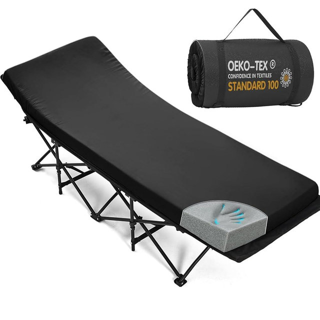 CYMULA Camping Cot Mattress 2in Memory Foam Sleeping Pad,Soft Warm Non-Slip Camping Mattress Topper with Retaining for Adults,Portable Roll up Pad for Travel(75 x30)（only Mattress）