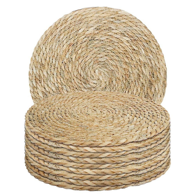 10 Piece Round Rattan Placemats & Round Woven Placemats, Natural Water Hyacinth & Rattan, 12" Farmhouse Table Mats for Dining, Rustic Home Decor or Wedding Reception.