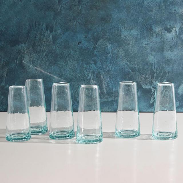 Moroccan Handcrafted Recycled Stemless Champagne Flutes, Set of 6, Clear