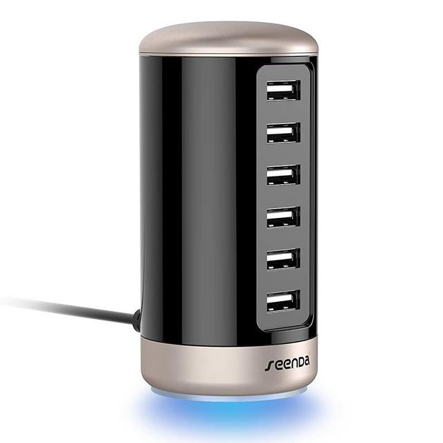 seenda USB Charger, Multi Wall Charger 6-Port USB Charging Station with Smart Identification - Black & Gold