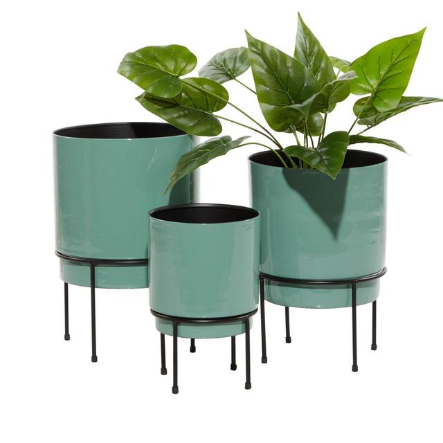 Ridge Road Décor Modern Round Metal Planters in Teal (Set of 3)