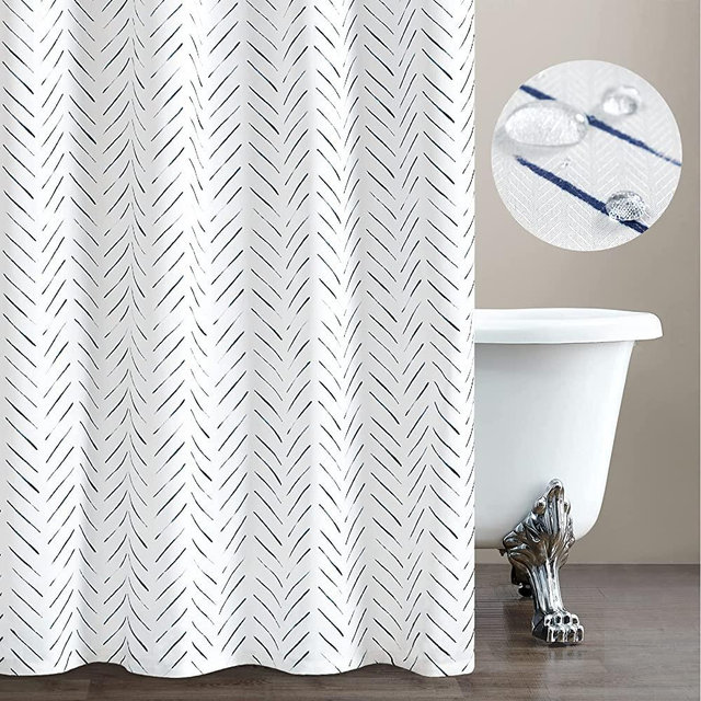 JINCHAN Blue and White Shower Curtain Herringbone Fabric Shower Curtain Zig Zag Chevron Farmhouse Shower Curtain Summer Zigzag Modern Shower Curtain for Bathroom Waterproof Hooks Included 70x72 inch