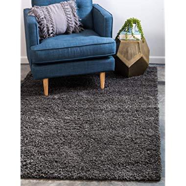 Unique Loom Solo Solid Shag Collection Modern Plush Graphite Gray Area Rug (7' 0 x 10' 0)