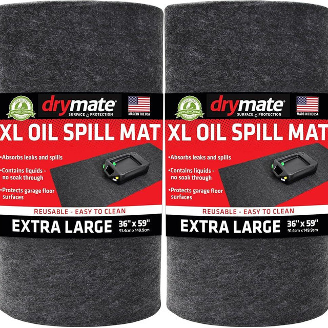 Drymate XL Oil Spill Mat (36" x 59") (2-Pack), Premium Absorbent Oil Pad, Reusable, Washable, Durable, Waterproof Backing Contains Liquids, Protects Garage Floor Surface (USA Made)