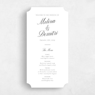 White Ticket Wedding Menu - Mabel