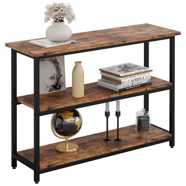IRONCK Sofa Table, Console Table with Storage, Narrow Hallway Table for Entryway, Space-Saving, 3 Tier Rustic Media Stand for Living Room, Industrial Style, Vintage Brown
