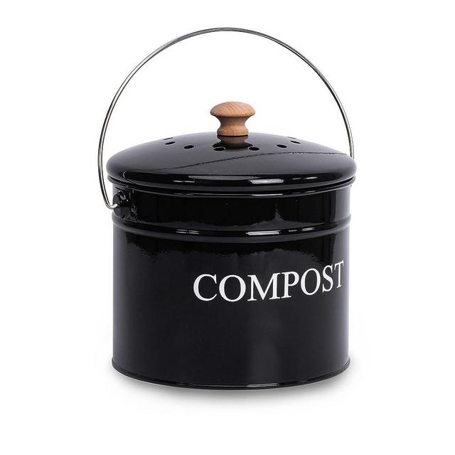 Candco Compost Bin for Kitchen Counter, 1 Gallon Compost Bucket for Kitchen, Compost Container with Lid, Indoor Compost Bin, Includes Charcoal Filter (Black)