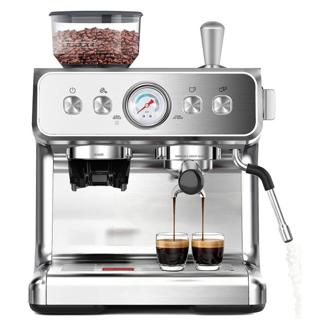 ZAFRO 20 Bar Espresso Machine with Grinder & Milk Frother Steam Wand,Stainless Steel Coffee Maker for Cappuccino and Latte