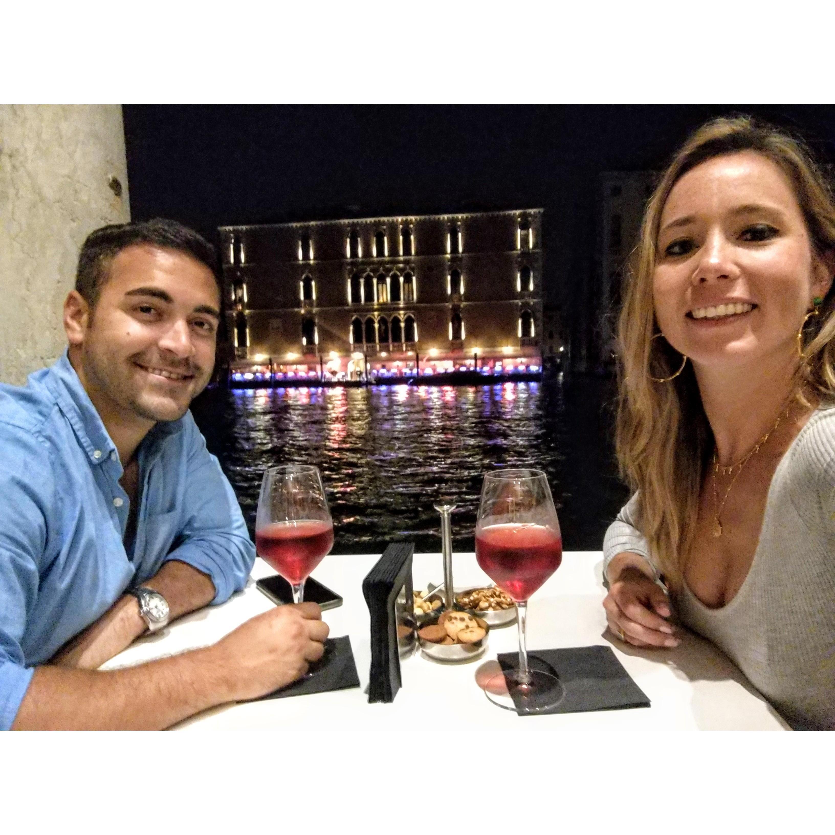 Sipping wine on the Venetian canal <3