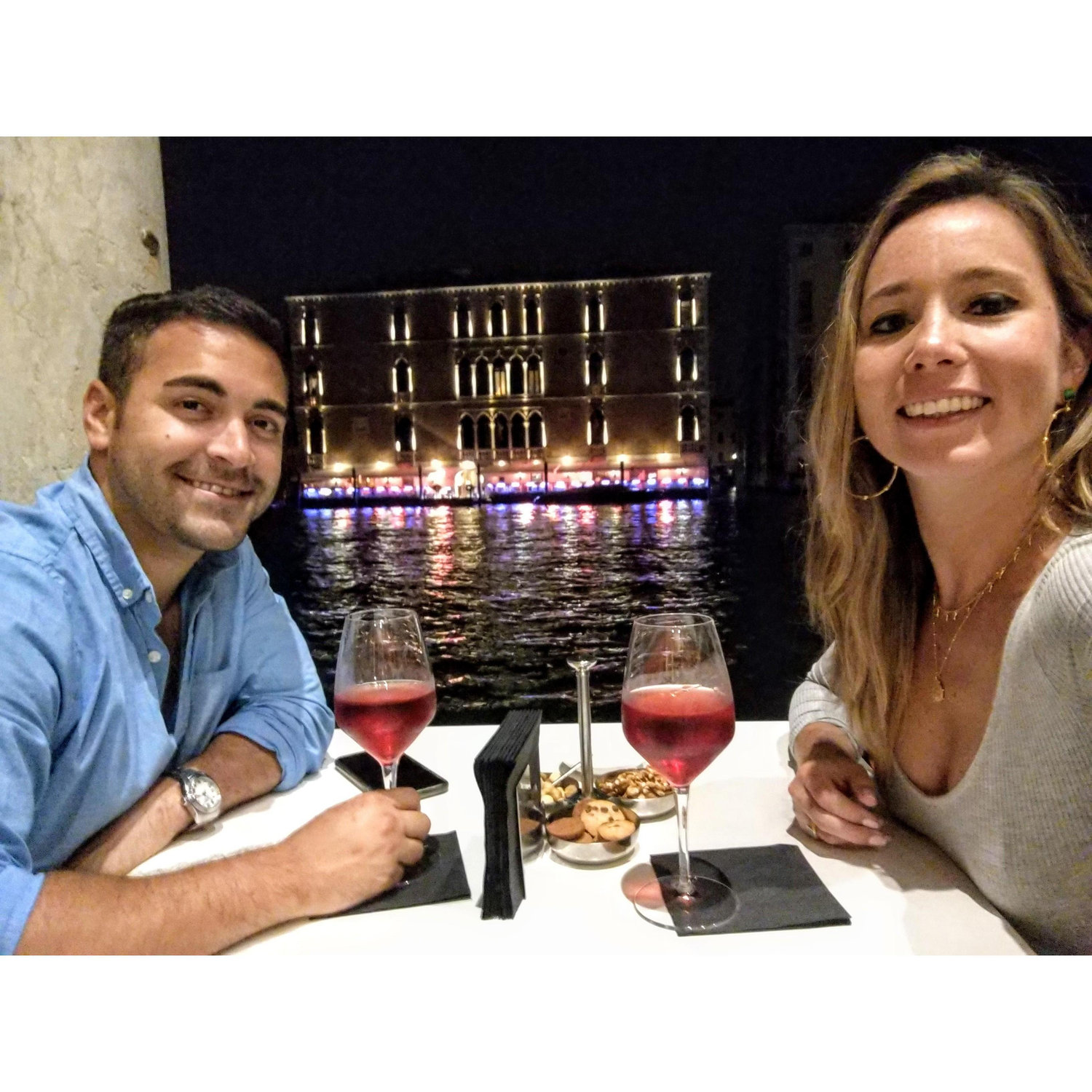 Sipping wine on the Venetian canal <3