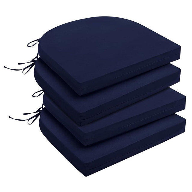 downluxe Outdoor Chair Cushions Set of 4 for Patio Furniture, Water-Resistant Patio Chair Cushions with Ties, High Density Foam Outdoor Seat Cushion, 17" X 16" X 2", Navy