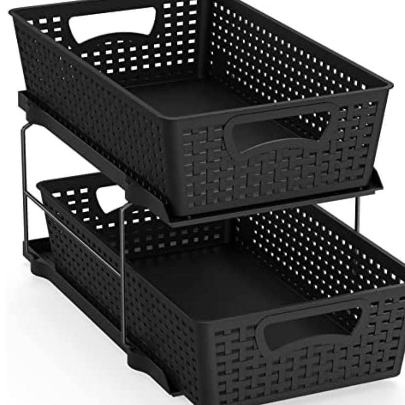 Black SimpleHouseware 2 Tier Bathroom Organizer Tray Pull-Out Sliding Drawer/Under-Sink Storage, Brown