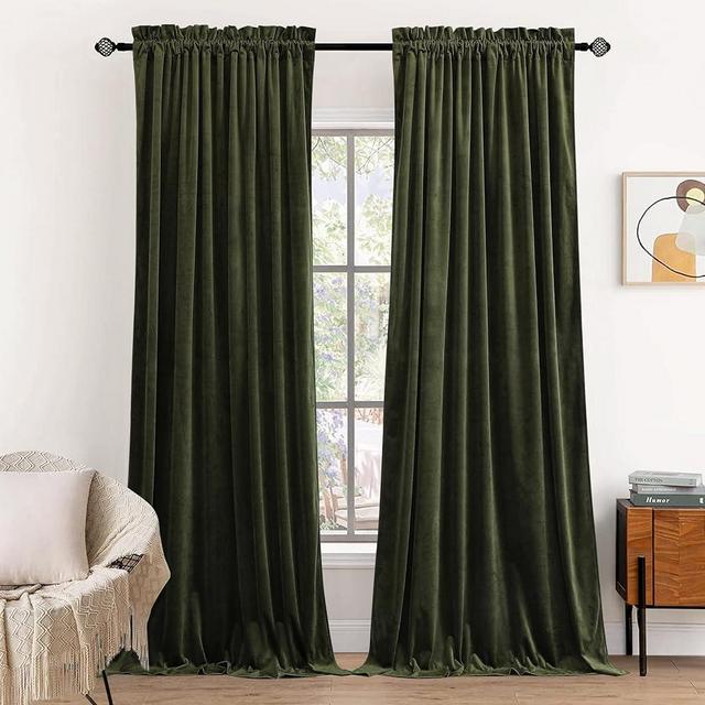 Dchola Olive Green Velvet Curtains for Bedroom Window, Super Soft Vintage Luxury Heavy Drapes, Room Darkening Rod Pocket Curtain for Living Room, W52 by L84 inches, 2 Panels