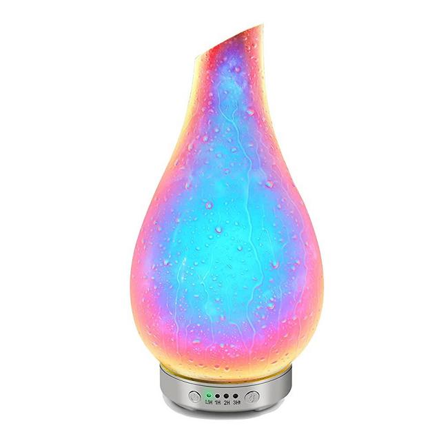 Essential Oil Diffuser Glass 120ml Aromatherapy Diffuser Ultrasonic Aroma Humidifier, 7 Color Changing, 4 Timer Setting, Auto Shut-Off for Home Office Room, Bedroom, SPA