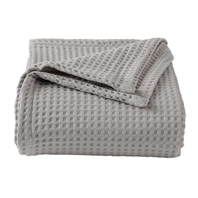 100% Cotton Waffle Weave Bed Blanket | Soft, Breathable, and Lightweight Blanket for All-Season | Perfect for Layering | Brielle Collection (King, Light Grey)