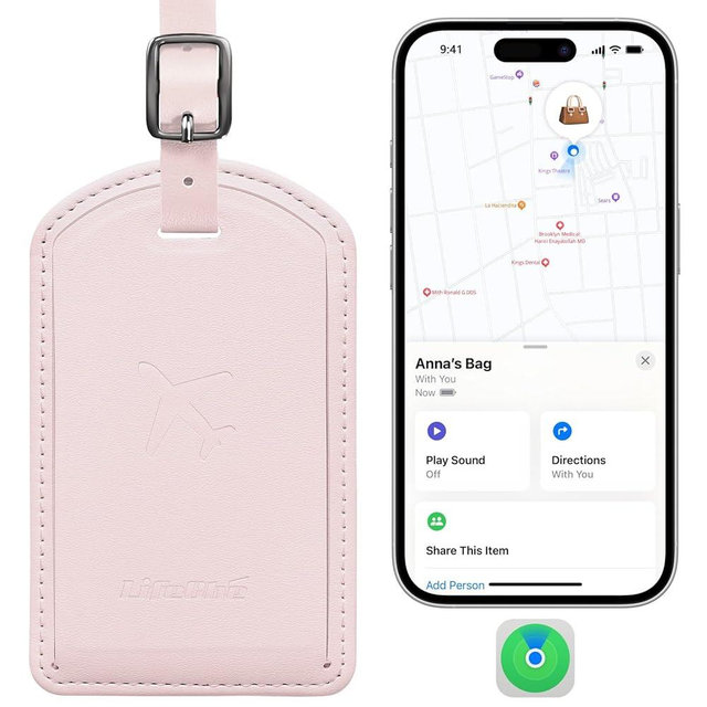 Luggage Tags Built-in Anti-Loss Tracker, Luxury Leather Luggage Tags for Suitcase, Travel Bags, Backpacks, Travel Organizer for Lost Baggage Prevention (Pink)
