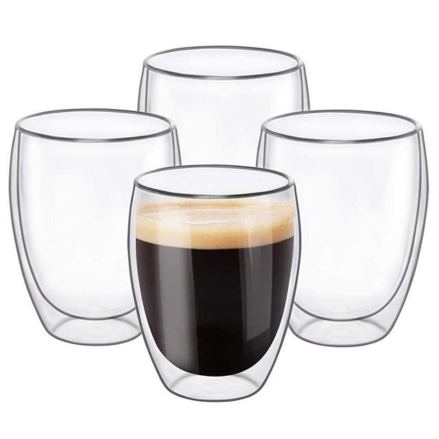 Glass Coffee Mugs 12 OZ - Set of 4, Double Wall Insulated Thermal Cups Drinking Glasses For Tea/Coffee/Latte/Cappucino/Cafe/Milk, Clear