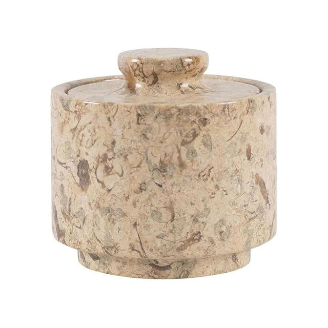 Marblous Krafts Marble Salt Cellar with Lid 3'' Inches Coral Celtic Salt Holder Kitchen Counter Decor - brown sugar keeper & garlic salt Container home décor