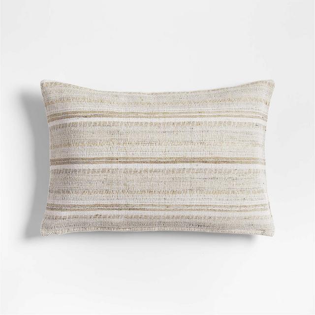 Vittoria Silk Blend Textured 24"x16" Calm Beige Throw Pillow with Feather Insert