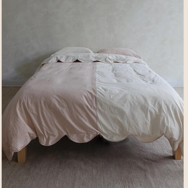 Duvet + Shams - 100% Cotton OEKO-TEX + GOTS Hypoallergenic | Scalloped State of Mind in Split Beige, Size: King