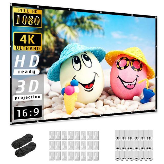 Projector Screen 150 inch, Taotique 4K Movie Projector Screen 16:9 HD Foldable and Portable Anti-Crease Indoor Outdoor Projection Double Sided Video Projector Screen for Home, Party, Office, Classroom