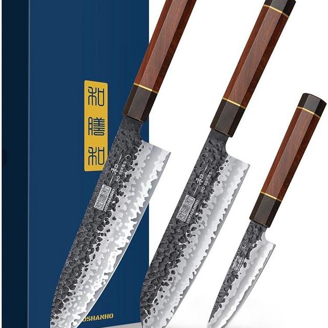 HOSHANHO 3 Pieces Knife Set, Professional High Carbon Steel Kitchen Knives Set, Ultra Sharp Japanese Chef Knife Set with Ergonomic Handle & Gift Box
