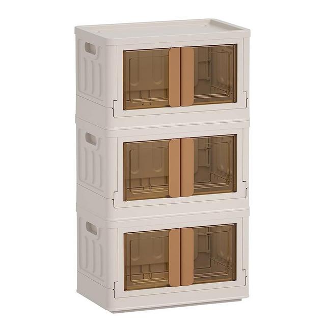 Plastic Storage Container, 34 Qt Large Capacity Folding Storage Bins, Stackable Storage Box with Lid and Lashing Buckles, Dorm Room Essentials, Space Saving Organizer with Wheels & Handles (3 Pack)