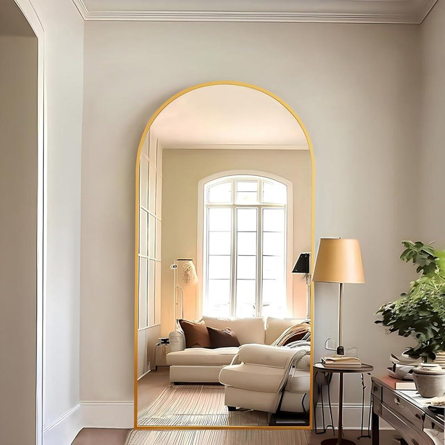 Arched Full Length Mirror 76"x34" Full Body Floor Mirror Standing Hanging or Leaning Wall, Arch Wall Mirror with Stand Aluminum Alloy Thin Frame for Bedroom Cloakroom