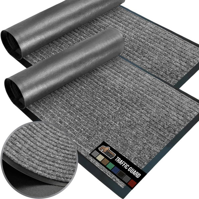 Gorilla Grip Traffic Guard Door Mat, 2 Pack, Heavy Duty Waterproof Doormat, Commercial Office Space Welcome Mats, Stain and Fade Resistant, Low Profile, Strong Rubber Backing, 29x17, Gray