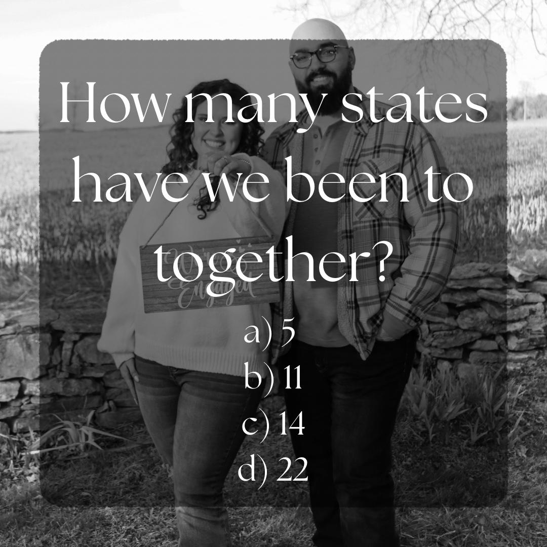 Answer: b) 11

We’ve been to
Illinois, 
Missouri,
Kansas, 
Kentucky, 
Tennessee, 
Mississippi, 
Louisiana,
Georgia, 
Florida,
Arizona, 
and Alabama
