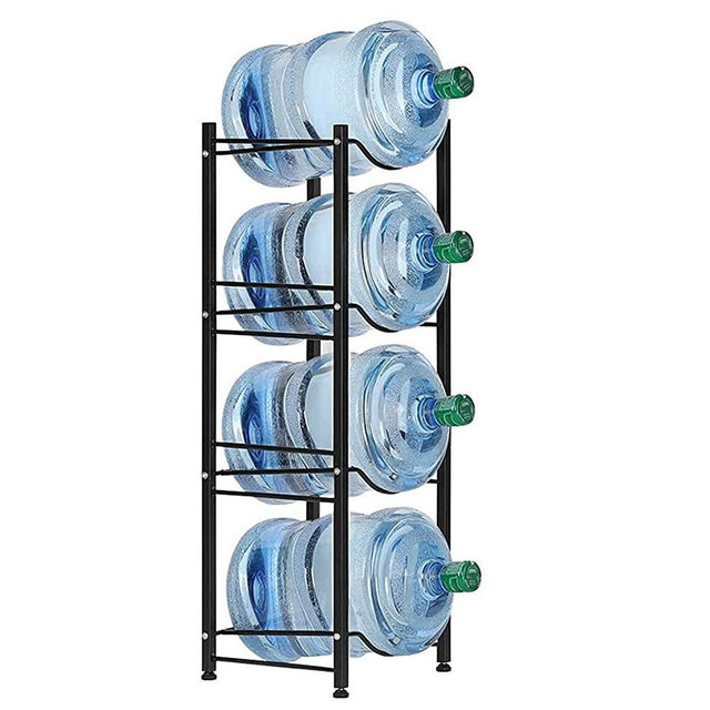 Water Cooler Jug Rack, 4-Tier Heavy Duty Water Bottle Holder Storage Rack for 5 Gallon Water Dispenser, Save Space (Black)